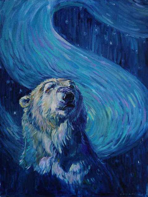 Artist Christine Montague. 'Starry Night Polar Bear' Artwork Image, Created in 2014, Original Painting Oil. #art #artist