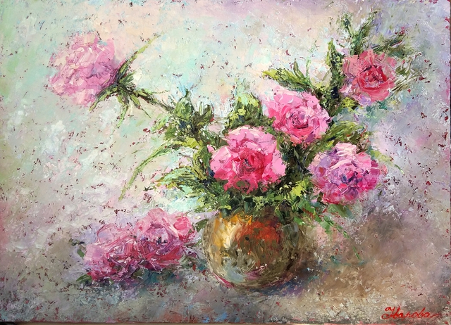 Artist Larissa Uvarova. 'Painting Roses' Artwork Image, Created in 2016, Original Painting Acrylic. #art #artist