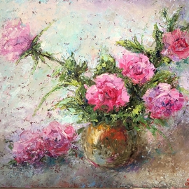 Larysa Uvarova: 'Painting Roses', 2016 Oil Painting, Floral. Artist Description:  Original oil painting, signed on the floral will be great asset to your private collection. This painting was made with brushes and palette knifes, multi- layers. It is perfect for the stylish modern interiors. This painting is unframed, so you can choose the frame size and color by ...