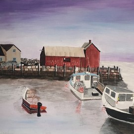 Carl Wilson: 'wharf', 2018 Acrylic Painting, Sea Life. Artist Description: Painting of sunset at the wharf. ...