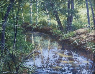 Larry Clark: 'McDaniels Farm Creek', 2016 Oil Painting, Landscape.   Creek reflections        ...