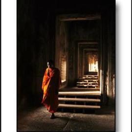 Larry Kiesel: 'Quiet Monk', 2005 Color Photograph, Travel. Artist Description: This image was made at Angkor Wat in Cambodia....