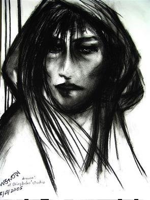 Luise Andersen: 'Aware', 2005 Charcoal Drawing, Undecided. Seems like . . . . eyes know. . . . mouth felt. . and knows. . .  awareness sets in and distance. . . this feeling I get. . You might notice. .  I intended to change this feeling of distance. . not meant to. . . and . . I remembered. . it is just. . a drawing. .Just? ...