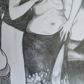 Luise Andersen: 'Detail Two JUNE 3 2015 continuance', 2015 Graphite Drawing, Abstract Figurative. Artist Description:  June 3, 2015 - - while the old Mr. naps. . and he has many of short ones. . and my chores ease . . I  concentrated on areas around the three figures. . the symbolic. . like butterfly and moth wings. . spirals. . circles. . clover four leaf. . triangle with circles. . writings of spontaneous thought. . feelings. . other ...