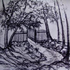 Luise Andersen: 'GATEPATH  ', 2006 Charcoal Drawing, Other. Artist Description: . . .  A Nice Drawing. . .  BUT. . . .  Do You Notice. .  Mignon Is Not. .  In It. .  If I May PointThis Way. .  I Miss ' My' Intensity In There. .  The Plunge Forwards, With The Sentimentality. . And Exhuberance For Nature' s Light- And Dark Beauty. . .  Do You Notice. . .  The' Emptiness' Around The Image. .  Nothing Behind ...