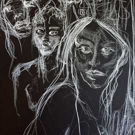 Luise Andersen Artwork JANUARY SIX  2015 ON BLACK Drawing In Progress I , 2015 Charcoal Drawing, Abstract