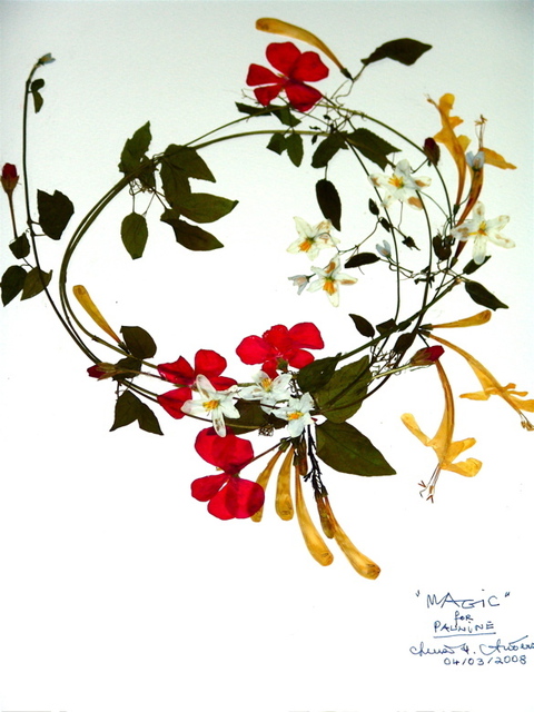 Artist Luise Andersen. 'MAGIC  Birthday Card Pressed Flower Comp' Artwork Image, Created in 2008, Original Fiber. #art #artist