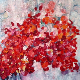 Luise Andersen: 'PETIT PLAISIR', 2008 Oil Painting, Floral. Artist Description:  . . . is in beginning stages on this portfolio. . thought I want to introduce gold leaf too- but somehow got distracted with other inspirations. . so yesterday the flowers smiled at me. . and continued with reds, yellows, orange, purple. . see, where it goes today. .smiiiile. . ...