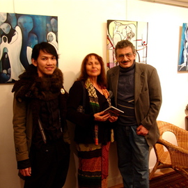 Luise Andersen: 'Paris  Series  Taking Pose At Inauguration Of Solo Exhibit', 2007 Other Photography, Other. Artist Description: Between two very good artists who came in to see my works and congratulate me on the Solo Exhibit. . The one to the left a modern portraitist, who wore a beatiful pendant with one of his original works on it. . which looked incredible realistic. .  clear colors. .beautiful natural ...