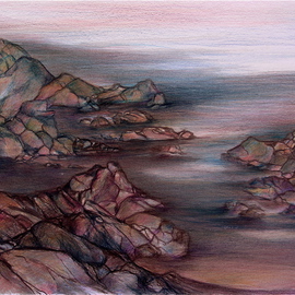 Luise Andersen: 'SEASCAPE IN RPOGRESS MARCH Five', 2007 Other Drawing, Other. Artist Description: Intensified lines, layered hues. .  brought out forms and presence of' rock formations' . . so the feel of heavy etc. is prominent. .  Guess, I want real rocks there, that I refuse to stop until I look at them and they DO look the feel. .  Played with the thought of Mixed ...