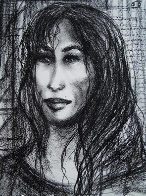 Luise Andersen: ' FEMME', 2006 Charcoal Drawing, Other. . . . Did this one today. .  2/ 20/ 2006. . Wanted to name it' Cancer Woman' . .  but somehow. . .  fit better . . this moment as' Femme' . . . .  Cancer symbol top right/ /  I usually add it to my drawings. . sometimes paintings. ....