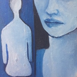 Luise Andersen: 'back to blue stage 12 detail 1', 2019 Oil Painting, Fantasy. Artist Description: April 15,2019- . .  early morning.  i posted a video clip of latest of my ongoing work. .  here i upload details as i usually do . .  to inspire and to follow.  maybe evenlearnthrough this artists s experiments . .  i painted away themask like form beneath large , in lowerhalf image. .  like it ...