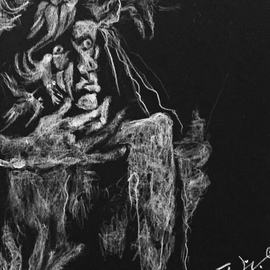Luise Andersen: 'dessin noir v july 3 2017', 2017 Charcoal Drawing, Fantasy. Artist Description: image uploaded July 3,2017- this human I, is deeply emotional by nature. . imagination  fantasy aflame. . eyes notice things . . visagesfigures, creatures, as isomeone might think of fairy tales. . often with sounds. . all different characters. . emotions. happenings . . since very little I recall  was told too. . thing is, I would ...