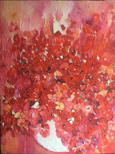 Artist Luise Andersen. 'Joy To Paint Flowers 3' Artwork Image, Created in 2018, Original Fiber. #art #artist