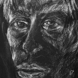 Luise Andersen: 'page 17', 2018 Charcoal Drawing, Other. Artist Description: . . April 9,2018- this is expression on page 17- thought, would not be this large. . and maybe. female. image.  but his right eye urged towards this moving expression. . i view and get caught  within. .somehow echoes a very dear to me friend of almost 10 years ago who ...