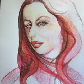 Luise Andersen: 'start with lines V  Update JULY 12 2015 ', 2015 Pencil Drawing, Portrait. Artist Description:  . . heart on hold . . slightly abstracted . . feel / emotion expressed in forms. . and hues. . I work with the colors available and like the layering. . the 'feel' . . . huuuummmmm. . . ...