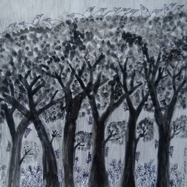 Lash Art Studio: 'rain forest and lanjar jiwo', 2020 Ink Painting, Birds. Artist Description: Rain forest. seriesOriginal painting by Lanjar Jiwo...