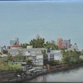 Laura Shechter: 'View from 3rd St Bridge', 2009 Oil Painting, Cityscape. Artist Description:  industrial view, Gowanus Canal,  Brooklyn            ...