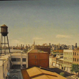 Laura Shechter: 'Water Tower', 2006 Oil Painting, Cityscape. Artist Description:  industrial cityscape, Williamsburg Brooklyn, NYC skyline         ...