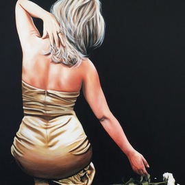 Laura Kearney: 'Beside a rose', 2016 Oil Painting, Figurative. Artist Description:  Beautiful original oil painting of a lady kneeling beside a white rose....