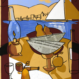Jose Luis Lazaro Ferre: 'Breakfast at Sea', 2008 Acrylic Painting, Still Life. 