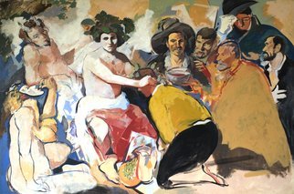 Jose Luis Lazaro Ferre: 'The Drunks', 1990 Oil Painting, Figurative. 