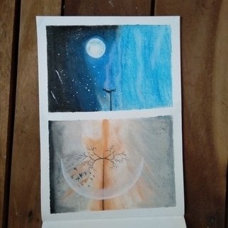 Lekshmy Sathi: 'the glory of the moon', 2020 Oil Pastel, Scenic. Painted different colours around while moon show up with oil pastels and poster color white. ...