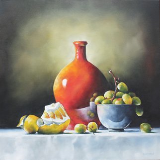 Daniele Lemieux: 'Center Stage', 2012 Oil Painting, Still Life. This beautiful painting will give a shock of red to any room and is attractively framed in a 2 inch black wood floating frame, which will look great in any setting. ...