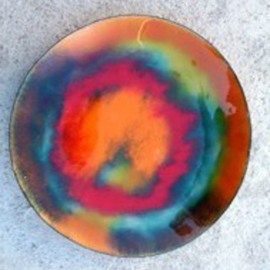 Colour Fusion glass on copper 10 L By Leo Evans