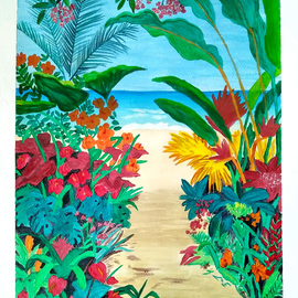 Leslie Abraham: 'Hidden Beach', 2017 Acrylic Painting, nature. Artist Description: Hidden Beach, Paradise, Art Print, Acrylic on Paper...