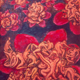 Lia Chechelashvili: 'Red flowers', 1994 Oil Painting, Figurative. Artist Description:     oil on cardboard                                                        ...