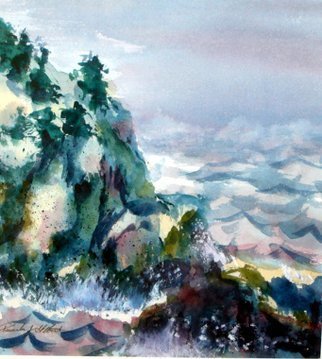 Artist: Pamela Gilbert - Title: cliffs of Monhegan Island - Medium: Watercolor - Year: 2004