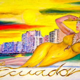 Edward  Lighthouse: 'lady in yellow', 2017 Oil Painting, Holidays. Artist Description: 