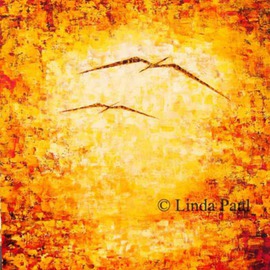 Linda Paul: 'Flight  Abstract Art painting', 2014 Acrylic Painting, Seascape. Artist Description:  Original Abstract Art Paintings of Sunset and two birds in flight in vibrant colors of yellow, orange, red and chocolate brown by artist Linda Paulprice 25900. 00Size 30 wide x 40 high x 1- 122 deepMedium acrylic paint on canvasArtist Linda Paulone of a kind....