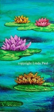Artist: Linda Paul - Title: Water Lilies Vibrant Contemporary Art Painting - Medium: Acrylic Painting - Year: 2012