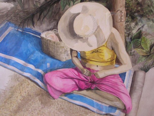 Artist Lisa Parmeter. 'Tahitian Basketweaver' Artwork Image, Created in 1996, Original Watercolor. #art #artist