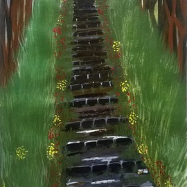 Reena Thomas: 'Stairway to home', 2016 Acrylic Painting, Garden. 