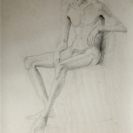 Andreas Loeschner Gornau Artwork Study male nude sitting, 1982 Graphite Drawing, Nudes