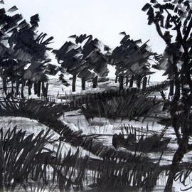 Andreas Loeschner Gornau Artwork somewhere on the island of Bohol, 2006 Charcoal Drawing, Landscape