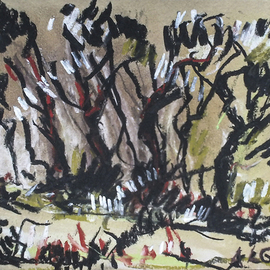 Andreas Loeschner Gornau Artwork trees, 2015 Pastel Drawing, Landscape
