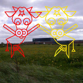 Asbjorn Lonvig: '2 dancing cows at a huge dairy in Denmark', 2003 Steel Sculpture, Abstract. Artist Description: This exhibition is draft samples made to encourage cities etc. to erect hugemetallic sculptures in spectacular places.This exhibition is of images ofsculptures and background photos from spectacular placessearched on YAHOO images or AltaVista images.If a photo is subject to copyrighta quote request ...