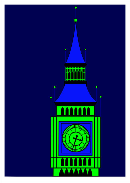 Asbjorn Lonvig  'Big Ben Green On Blue', created in 2016, Original Painting Other.