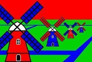 Asbjorn Lonvig: ' Netherlands Windmills Color', 2016 Other Printmaking, Landscape.   Netherlands Windmills Color ...