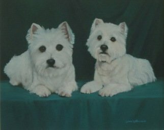 Lorrie Williamson: 'The Westies', 2005 Oil Painting, Animals.  The Westies painted in oils on canvas for a formal look.  Commissions from your photographs - - for one like this from excellent noncopyrighted photos $400 to $600.  Order now for the holidays. ...