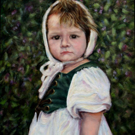 Laurie Pagels: 'Age of Innocence', 2008 Oil Painting, Children. Artist Description: 2008 National Small Oil Painting Competition. Little Girl, white dress, bonnet, renaissance, white, green, brown, blue, pink, child  ...