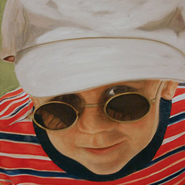 Laurie Pagels: 'Poster Boy', 2007 Oil Painting, Children. Artist Description:  Children, hat, child, boy, sunglasses, portrait, red, blue, white, green, summer  ...