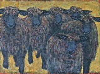 Lynn Rupe: 'Monkton sheep coming down the hill', 2010 Acrylic Painting, Animals.  These are paintings of my sheep that I raised in Monkton Vermont. ...