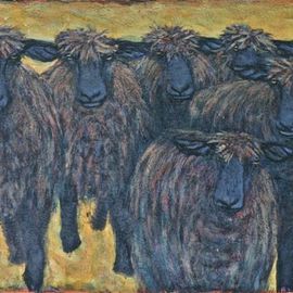 Lynn Rupe: 'Monkton sheep coming down the hill', 2010 Acrylic Painting, Animals. Artist Description:  These are paintings of my sheep that I raised in Monkton Vermont. ...