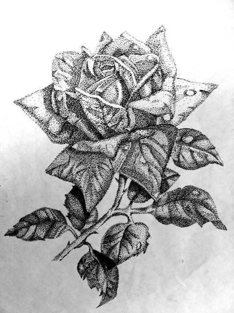 Artist Lacey Smith. 'Ink Pointilism Rose' Artwork Image, Created in 2011, Original Drawing Marker. #art #artist