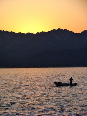 Laurie Delaney: 'Catching Dinner', 2011 Color Photograph, Landscape. Sunset, boat, France, sunset silhouette. ...
